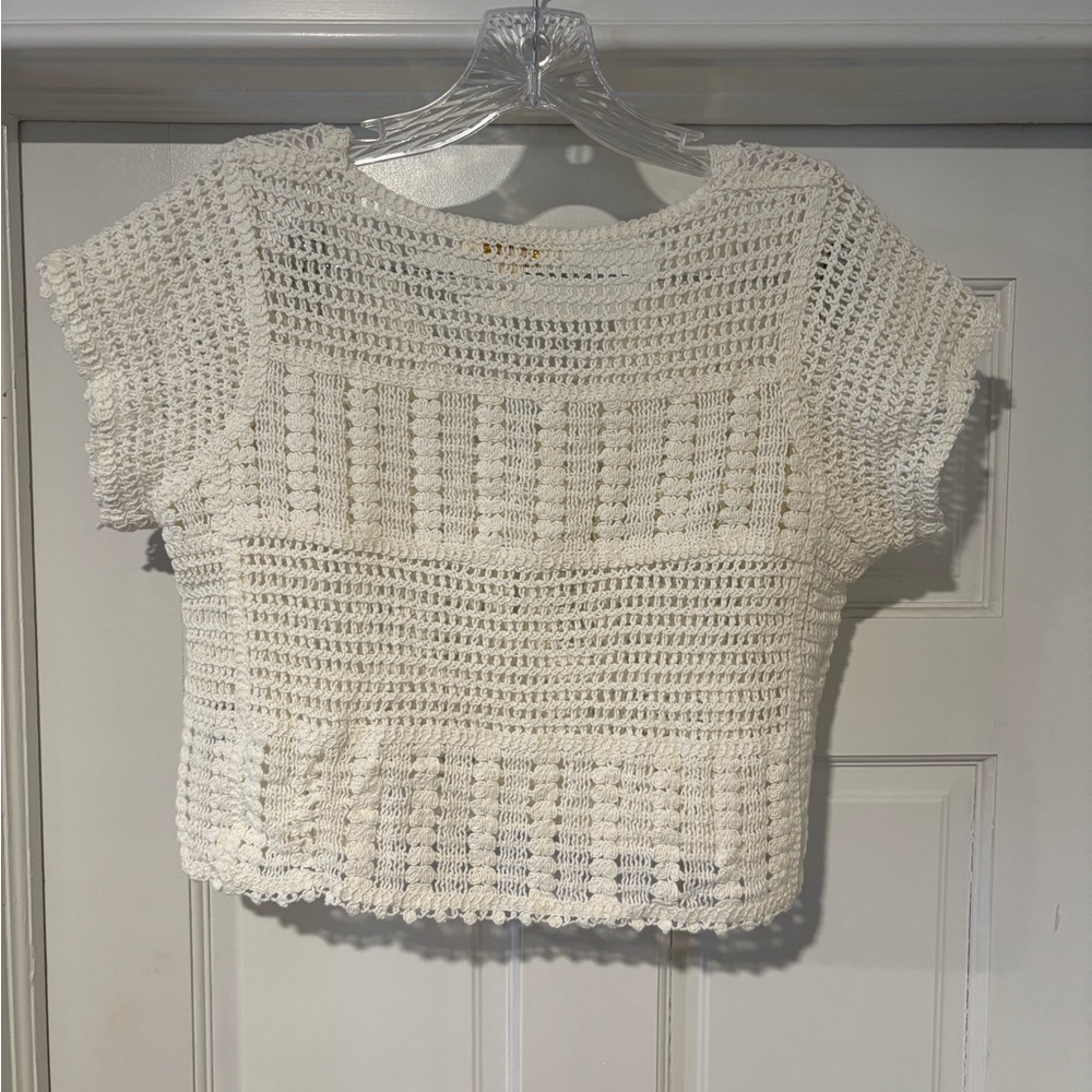 Rebellion Cream Crochet Button-Up Blouse - Picture 6 of 8